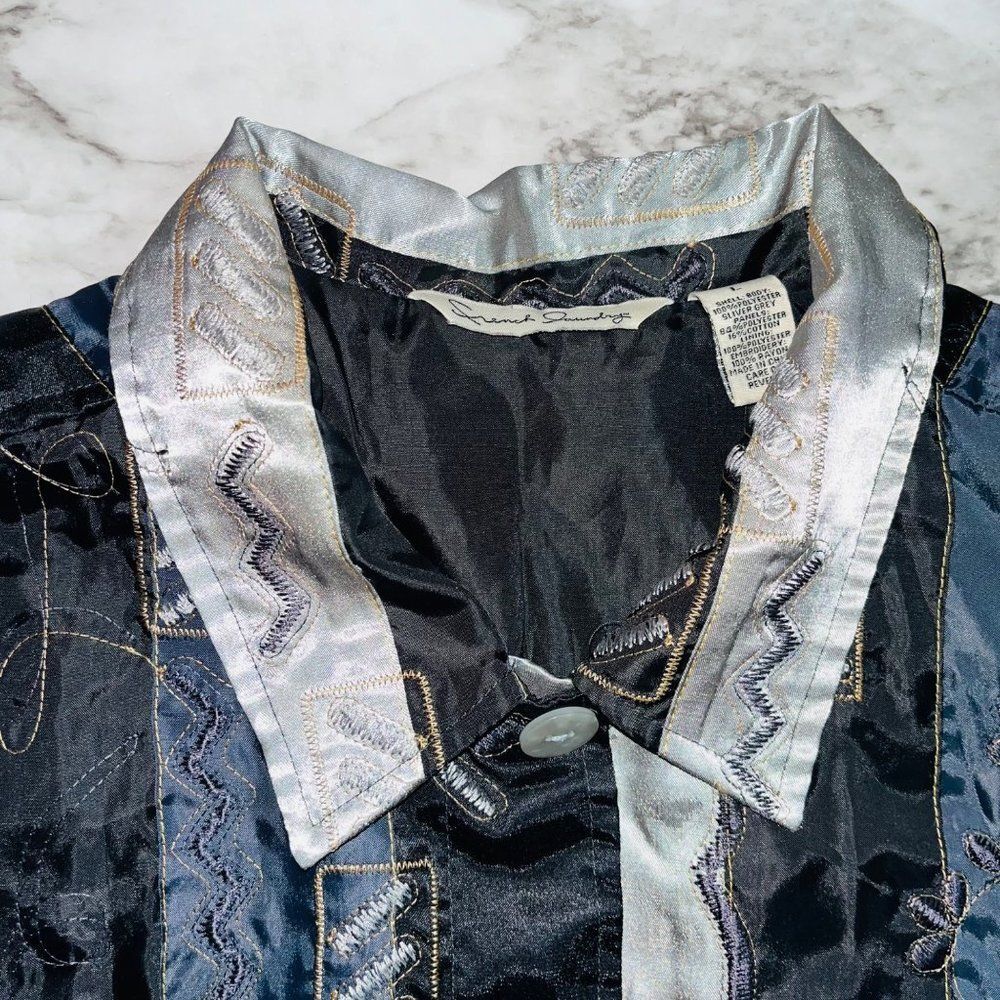 French Laundry Blazer Paneled Striped Vintage Silver Grey Women L Business Art - Picture 2 of 6